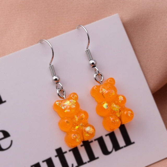 New Fashion Sequins Resin Gummy Bear Dangle Earrings