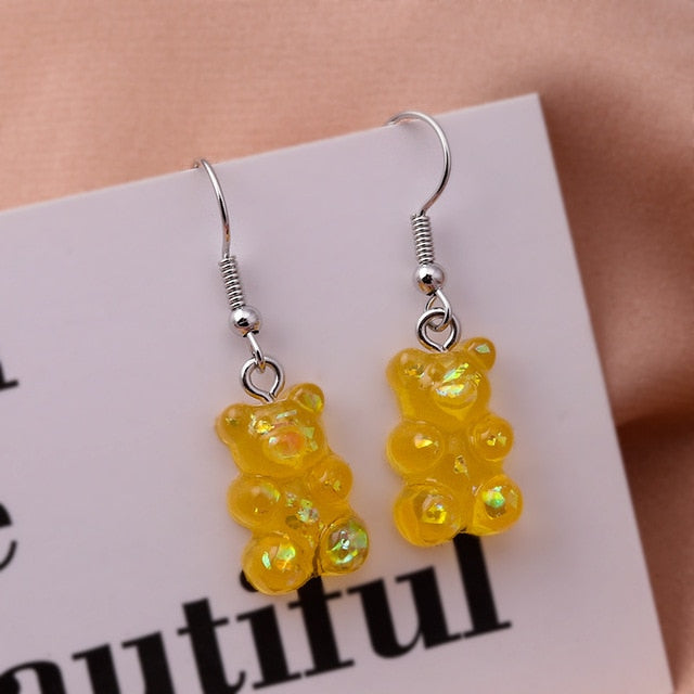 New Fashion Sequins Resin Gummy Bear Dangle Earrings