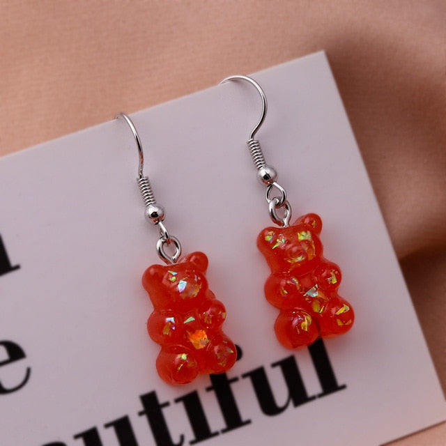 New Fashion Sequins Resin Gummy Bear Dangle Earrings