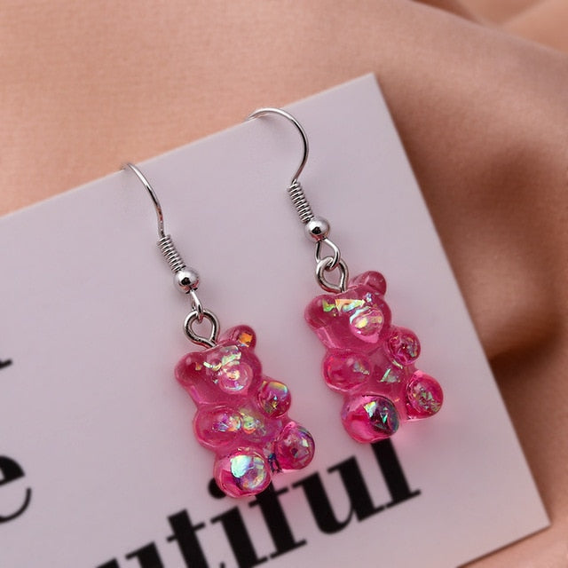 New Fashion Sequins Resin Gummy Bear Dangle Earrings