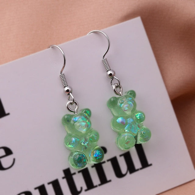 New Fashion Sequins Resin Gummy Bear Dangle Earrings