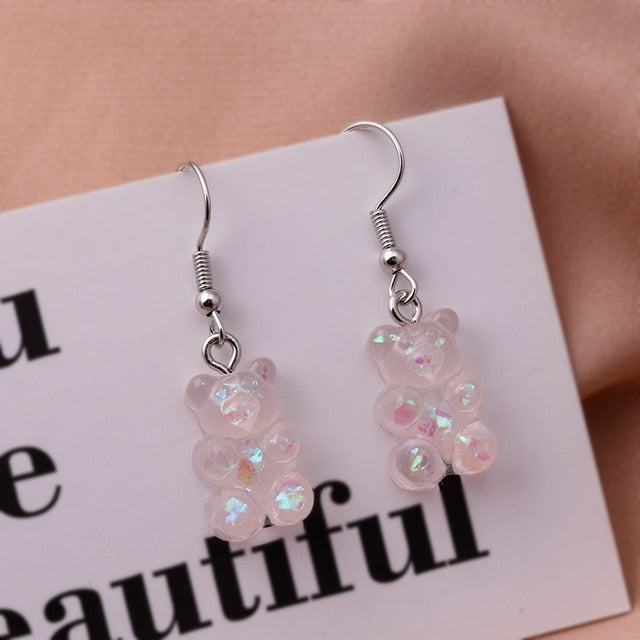 New Fashion Sequins Resin Gummy Bear Dangle Earrings