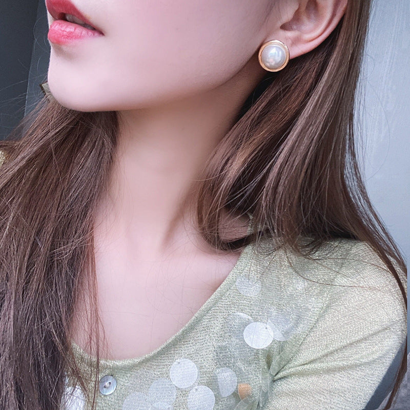 Korean Design Elegant Simulated Pearl Big Round Clip on Earrings