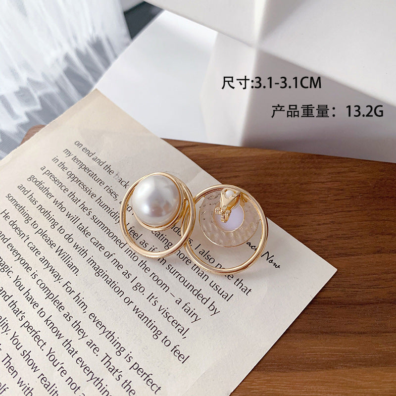 Korean Design Elegant Simulated Pearl Big Round Clip on Earrings
