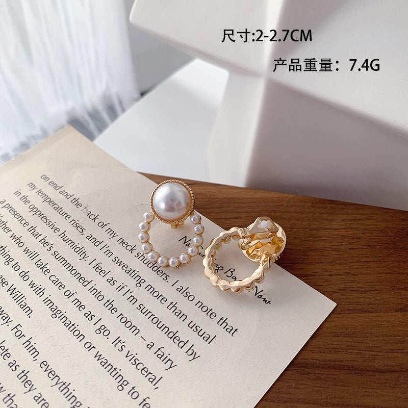 Korean Design Elegant Simulated Pearl Big Round Clip on Earrings