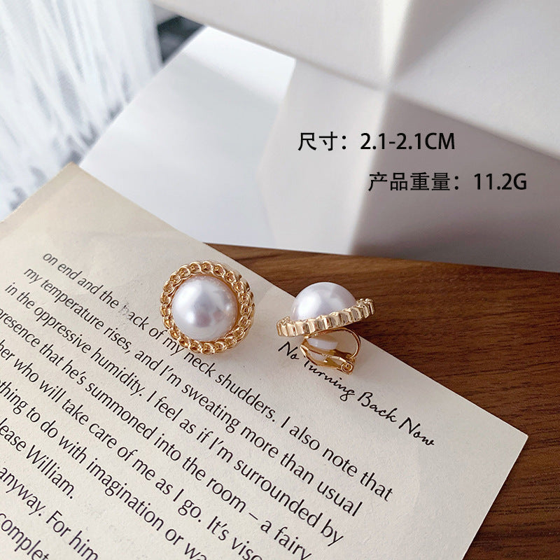 Korean Design Elegant Simulated Pearl Big Round Clip on Earrings
