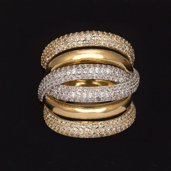 Luxury Women Ring AAA Cubic Zirconia Shiny Crystal Multi-Layered Design Rings