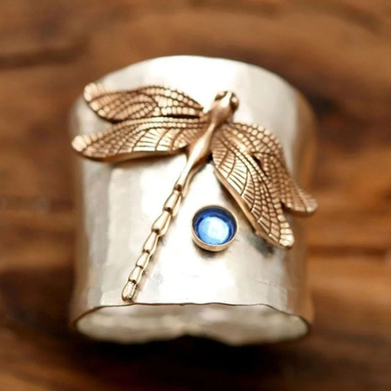 Vintage Dragonfly  Women Large Aesthetic Wedding Rings