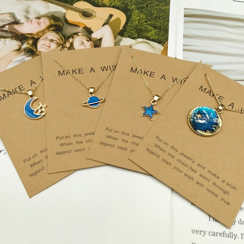 Enamel Star Moon Planet Pendant
