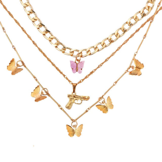 New Multi Layer Butterfly Dragon Charms Crystal Necklaces