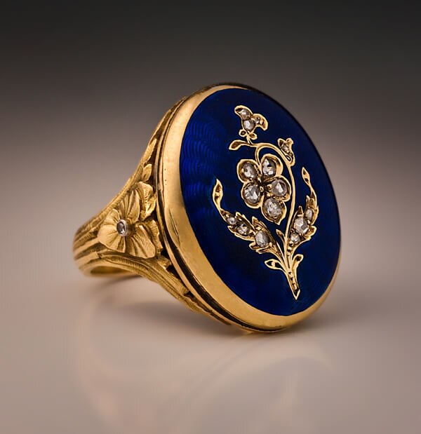 Luxury Vintage Pearl Rings Men Blue Enamel Flower Rhinestone Ring