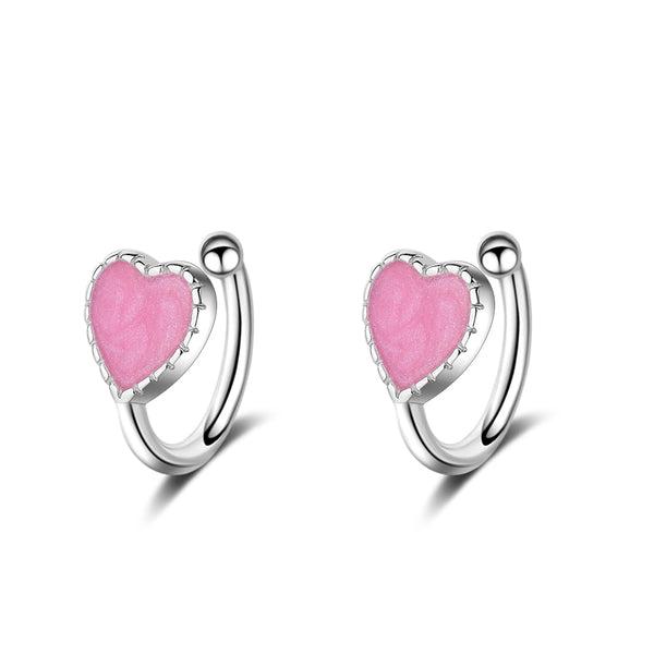 Pendientes de clip con forma de corazón de esmalte rosa y verde para mujer, sin perforar.