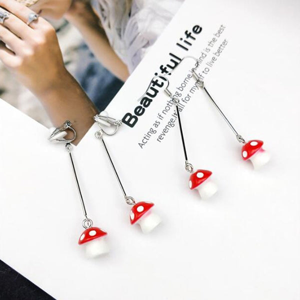 Korea Style Fashion Cute Mushroom Shape Clip on Earrings and Pierced  Earrinfs