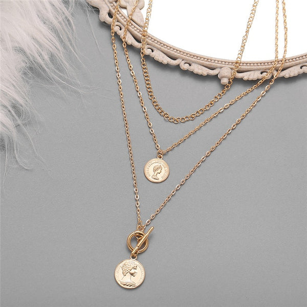 Gargantilla vintage con cadena de monedas multicapa
