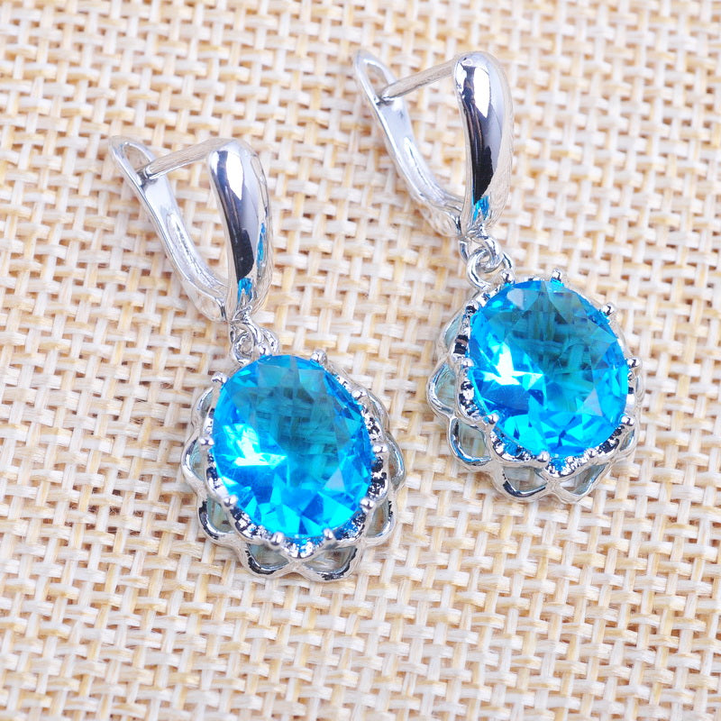 Fashion Oval Sky Blue Zirconia Pendant Earrings Ring Jewelry Sets