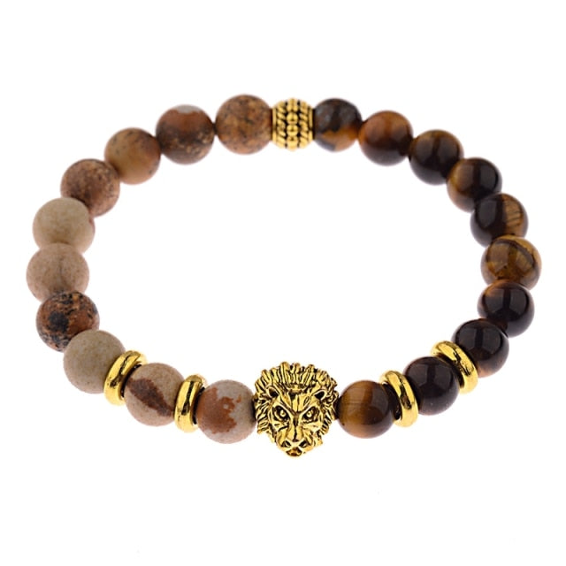 Men Fashion Tiger Eye Onyx Stone  Charm Bracelet