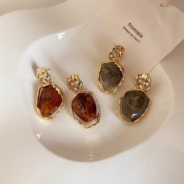Vintage Autumn Winter Irregular Metal Acrylic Drop Earrings for Women