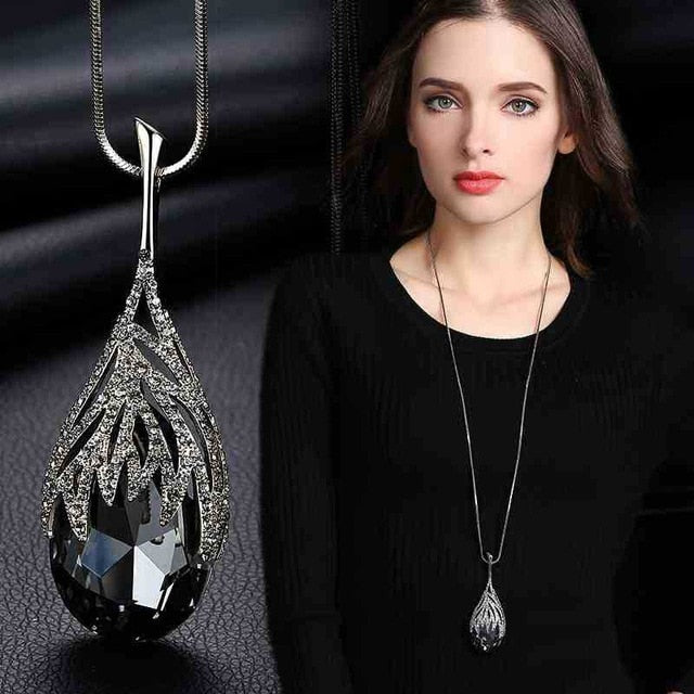 Gold Silver Color Rhinestone Long Necklace