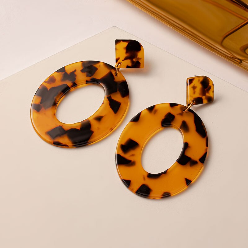 Women Brown Arcylic Geometric Dangle Drop Gold Earing