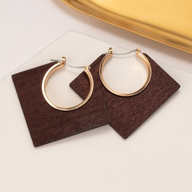 Women Brown Arcylic Geometric Dangle Drop Gold Earing