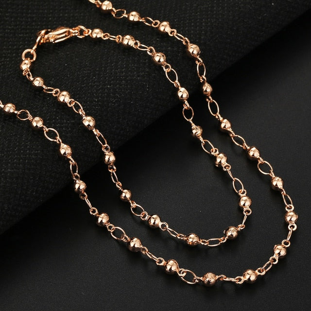 Rose Gold Braided Foxtail Bead Link Chain Necklace Bracelet Set
