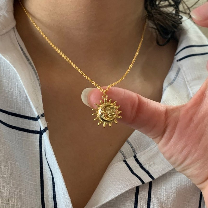 Vintage Sun and Moon Stainless Steel Necklace
