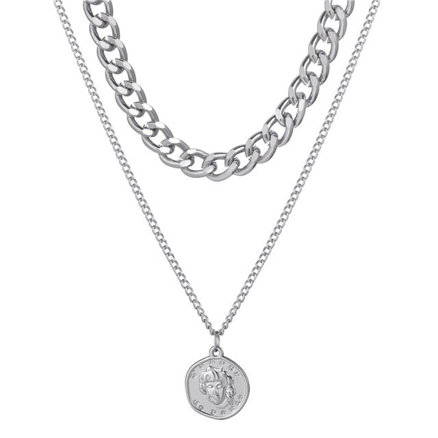 Fashion Multi Layer Lock Portrait Pendants Necklaces