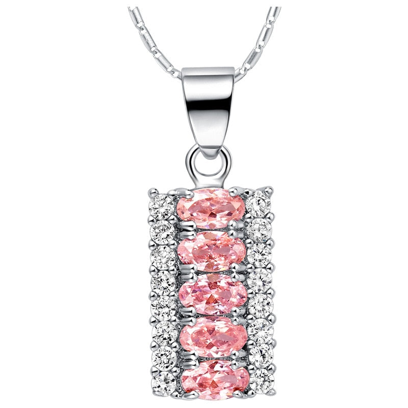 Luxury Oval Pink Crystal Cz Zinc Alloy Pendant Necklace Jewelry Set