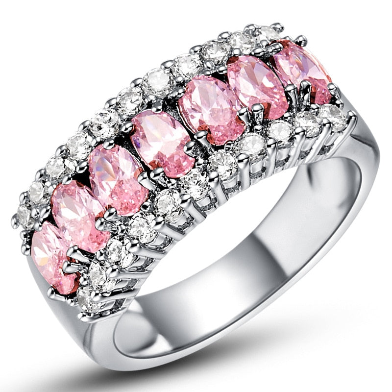 Luxury Oval Pink Crystal Cz Zinc Alloy Pendant Necklace Jewelry Set