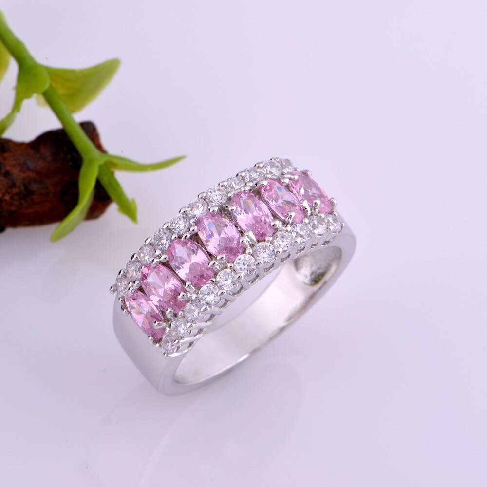 Luxury Oval Pink Crystal Cz Zinc Alloy Pendant Necklace Jewelry Set