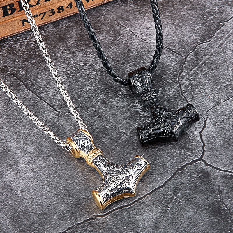 Gold Thor's Hammer Chain Necklaces
