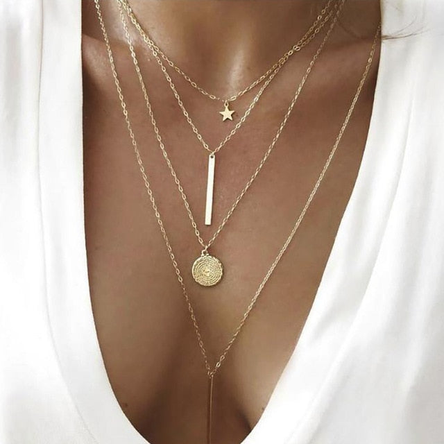 Bohemian Gold Moon Choker Necklace