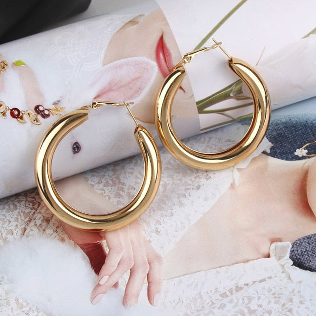Minimalist Large Circle Geometric Round Big Hoop Earrings for Women