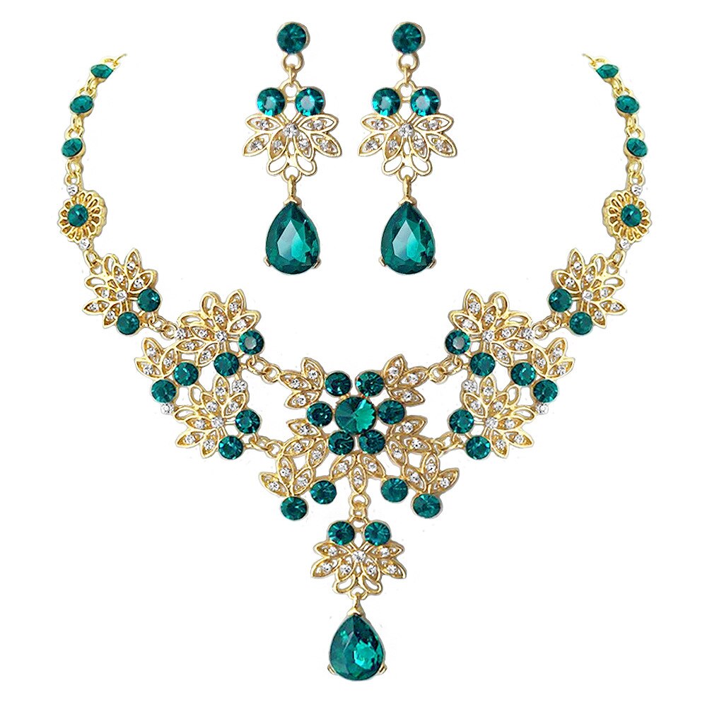 Fashion Crystal Water Drop Leaf Bridal Jewelry Sets