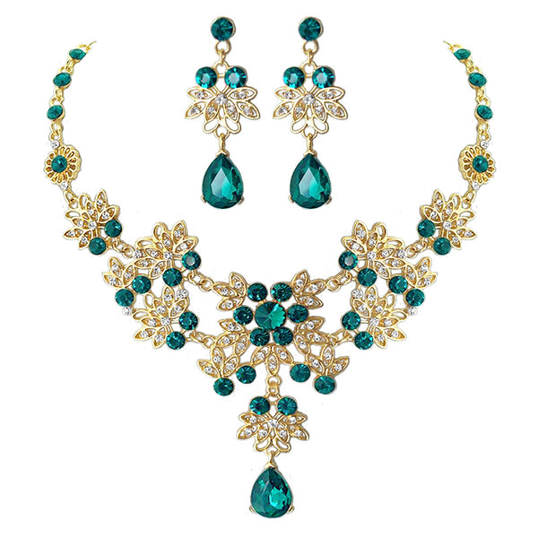 Fashion Crystal Water Drop Leaf Bridal Jewelry Sets