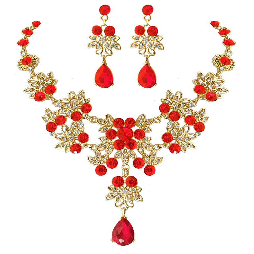 Fashion Crystal Water Drop Leaf Bridal Jewelry Sets