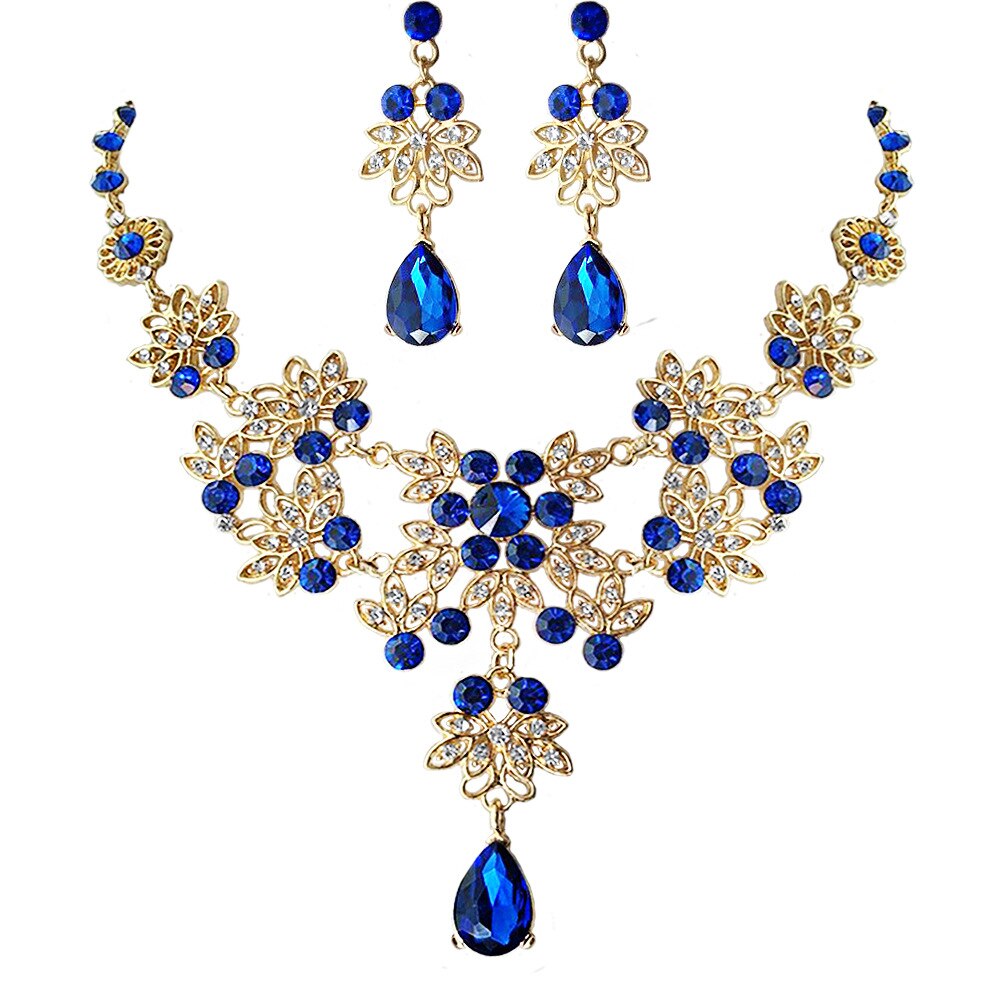 Fashion Crystal Water Drop Leaf Bridal Jewelry Sets