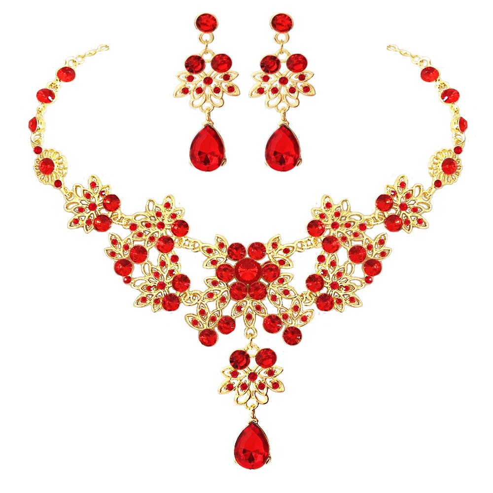 Fashion Crystal Water Drop Leaf Bridal Jewelry Sets