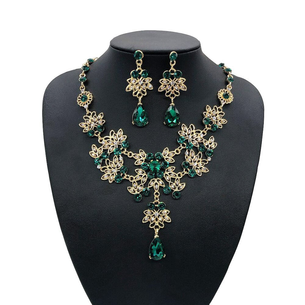 Fashion Crystal Water Drop Leaf Bridal Jewelry Sets