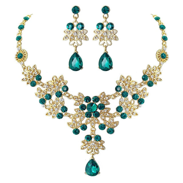 Fashion Crystal Water Drop Leaf Bridal Jewelry Sets