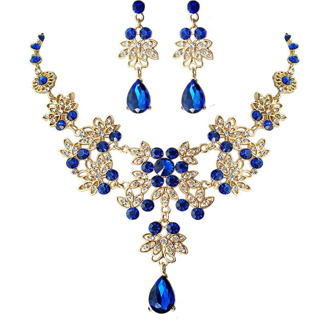 Fashion Crystal Water Drop Leaf Bridal Jewelry Sets