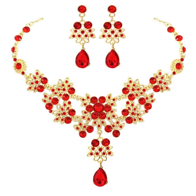 Fashion Crystal Water Drop Leaf Bridal Jewelry Sets