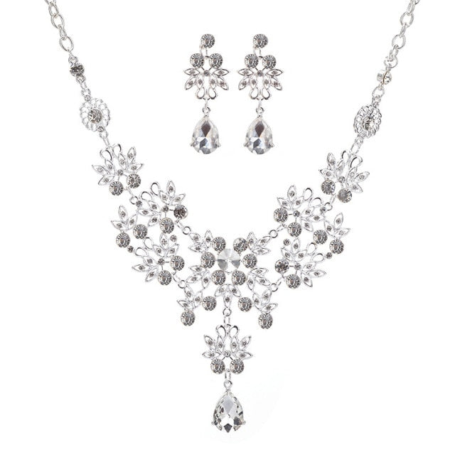 Fashion Crystal Water Drop Leaf Bridal Jewelry Sets