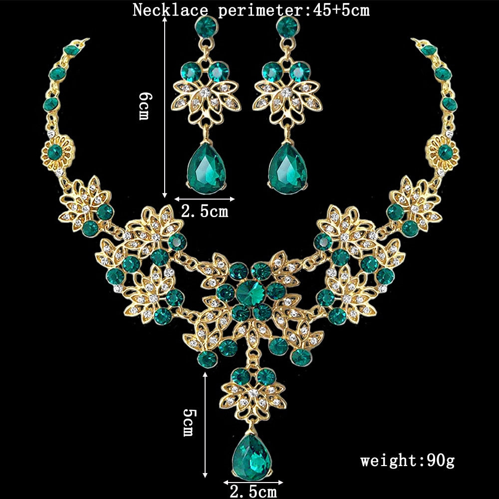 Fashion Crystal Water Drop Leaf Bridal Jewelry Sets