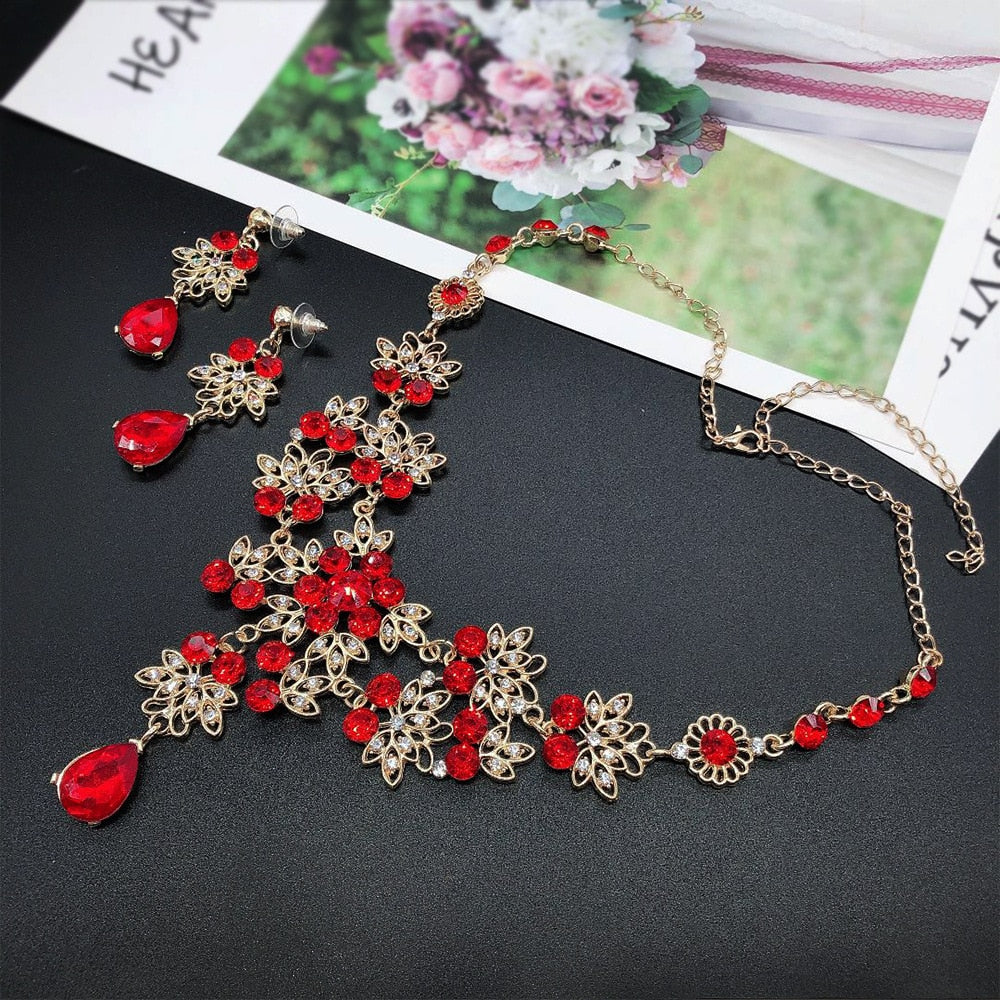 Fashion Crystal Water Drop Leaf Bridal Jewelry Sets
