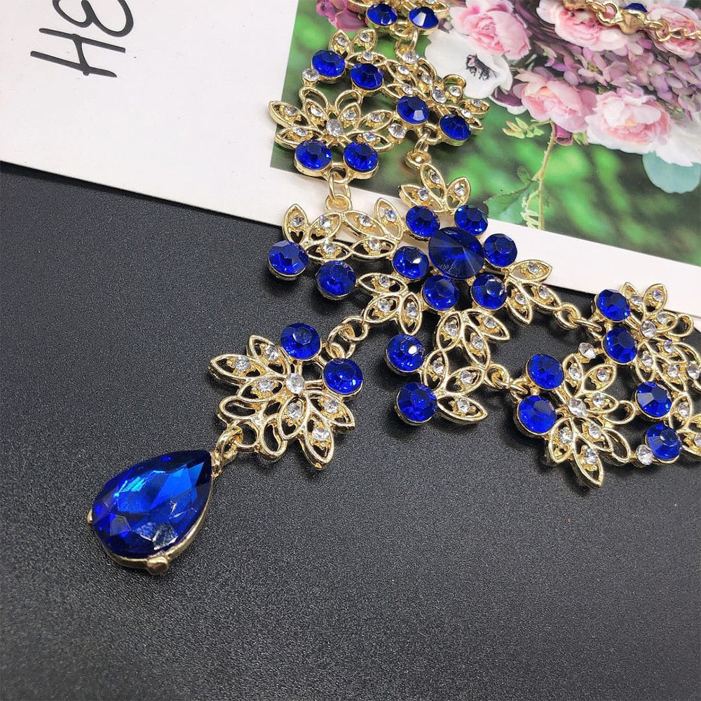 Fashion Crystal Water Drop Leaf Bridal Jewelry Sets