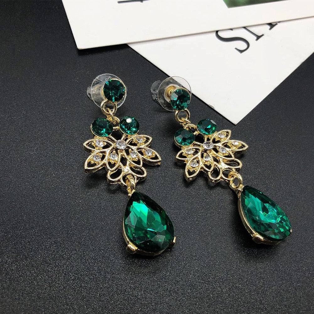 Fashion Crystal Water Drop Leaf Bridal Jewelry Sets