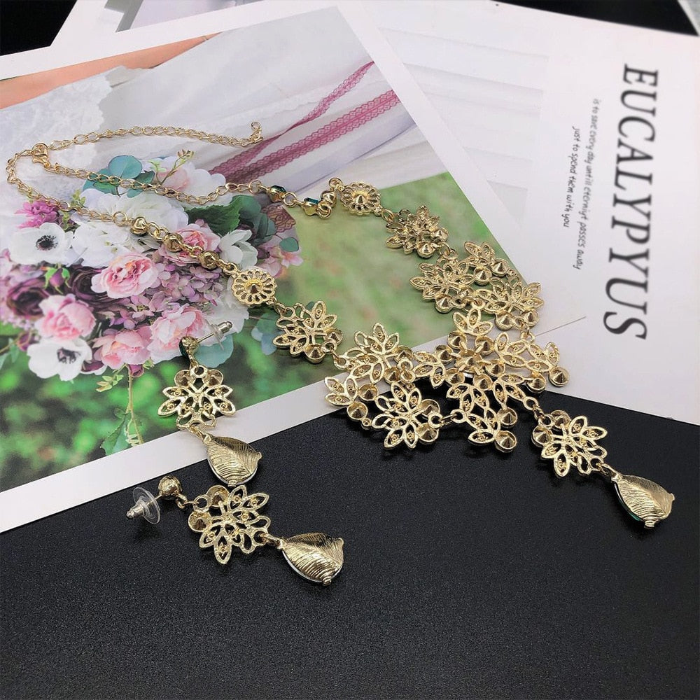 Fashion Crystal Water Drop Leaf Bridal Jewelry Sets