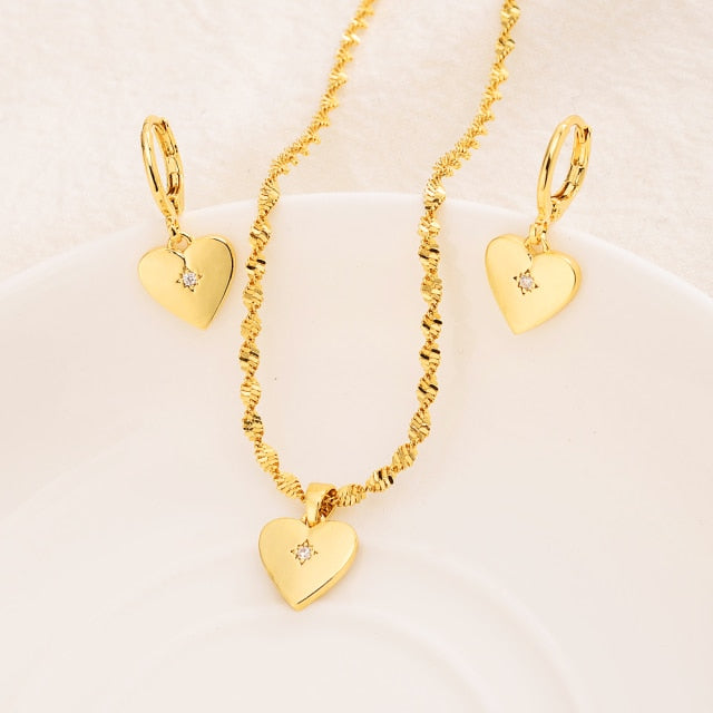 Heart White Blue Green Cubic Zircon Earring Necklace chain Jewelry Sets