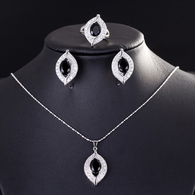 Amethyst CZ Topaz 925 Silver Jewelry Wedding Engagement 3 Piece Necklace Sets